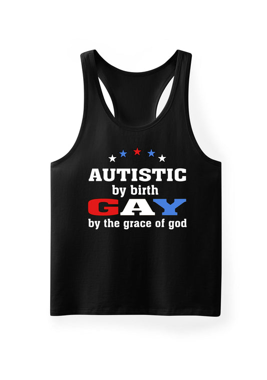 Autistic By Birth Gay Pride Y2K Men Racerback Tank Top Cherrykitten
