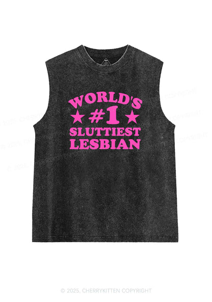 Worlds First Slxttiest Lesbian Pride Y2K Washed Muscle Tank Cherrykitten