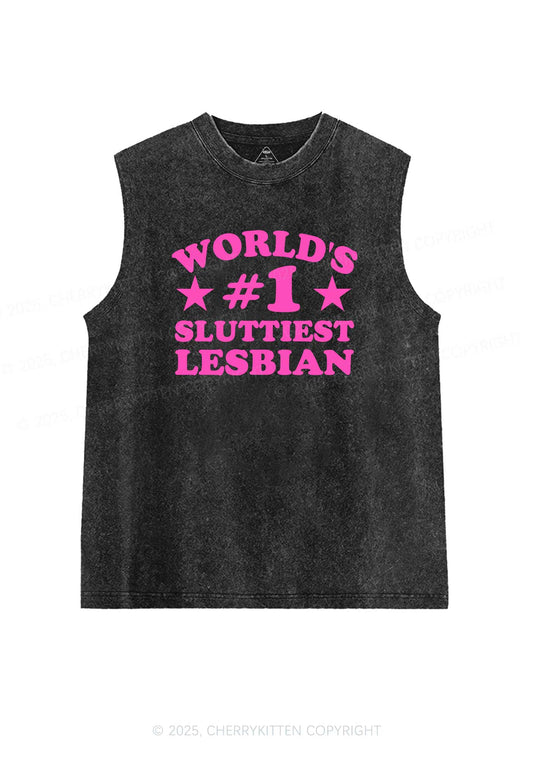 Worlds First Slxttiest Lesbian Pride Y2K Washed Muscle Tank Cherrykitten