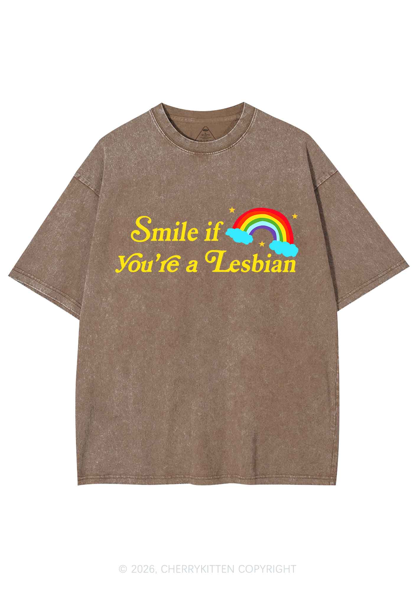 Smile If You Are Lesbian Pride Y2K Shirts Washed Tee Cherrykitten