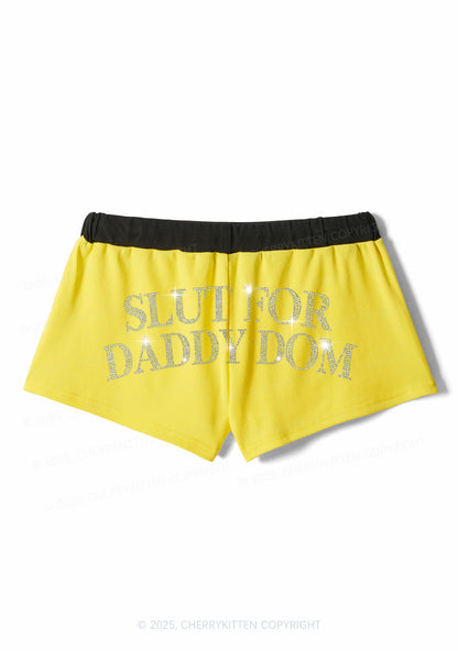 Rhinestone Slxt For Daddy Dom Y2K Drawstring Mini Shorts Cherrykitten