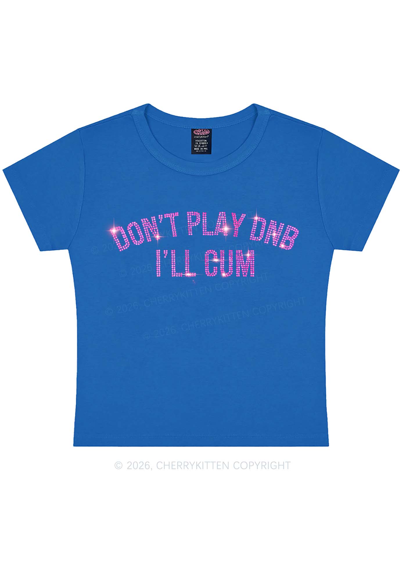 Rhinestone Dont Play DNB Y2K Baby Tee Cherrykitten