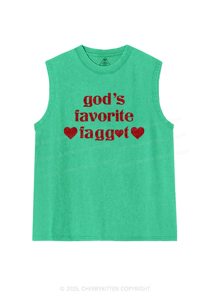 Glitter Gods Favorite Faggot Pride Y2K Washed Muscle Tank Cherrykitten