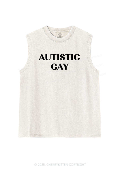 Autistic Gay Pride Y2K Washed Muscle Tank Cherrykitten
