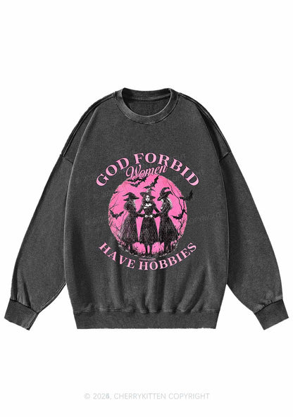 Halloween God Forbid Women Hobbies Y2K Washed Sweatshirts Cherrykitten