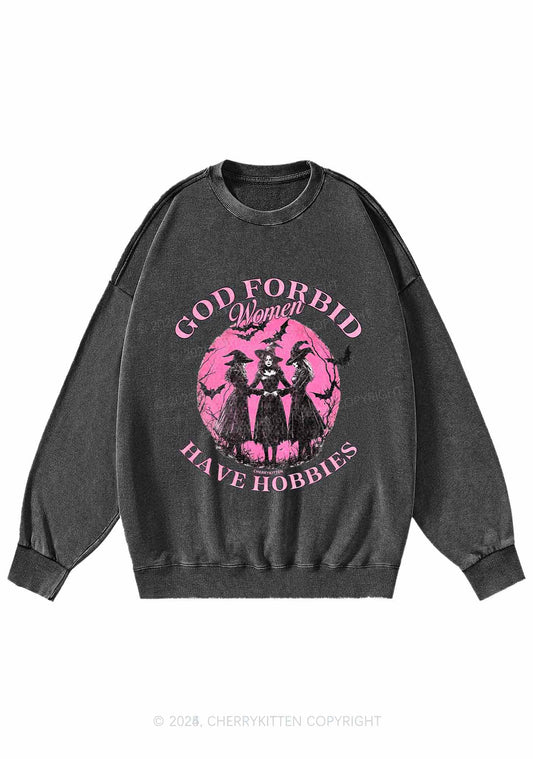 Halloween God Forbid Women Hobbies Y2K Washed Sweatshirts Cherrykitten
