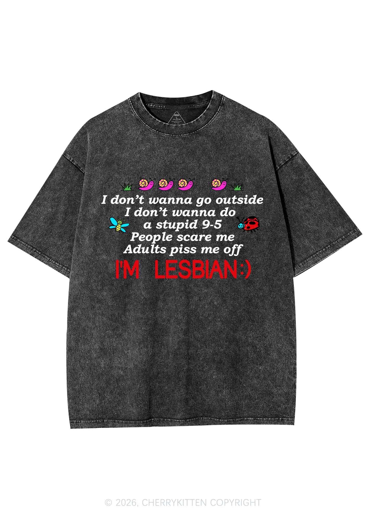 People Scare Me Im Lesbian Pride Y2K Shirts Washed Tee Cherrykitten