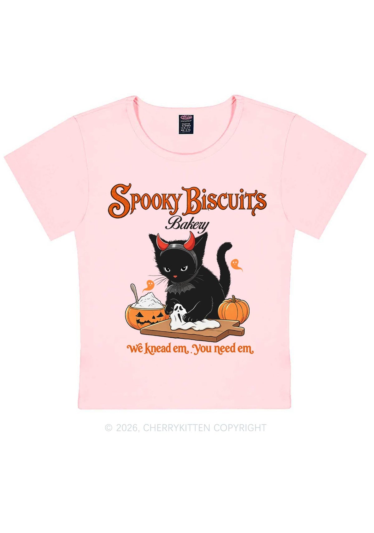 Halloween Black Cat Spooky Biscuits Y2K Baby Tee Cherrykitten