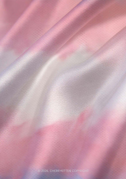 Trans Tie Dye Pride Y2K Print Satin Cowl Neck Slip Dress Cherrykitten