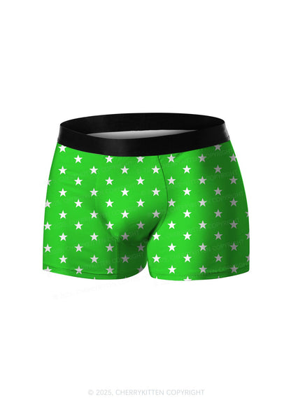 Green Star Y2K Print Men Boxer Briefs Cherrykitten