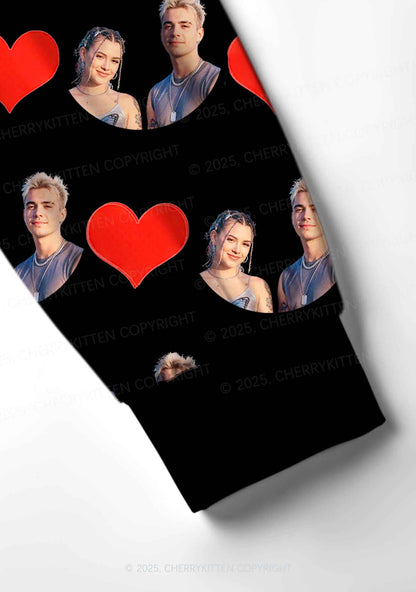 Custom Couple Photo Valentine's Day Y2K Print Long Sleeve Pajama Set Cherrykitten