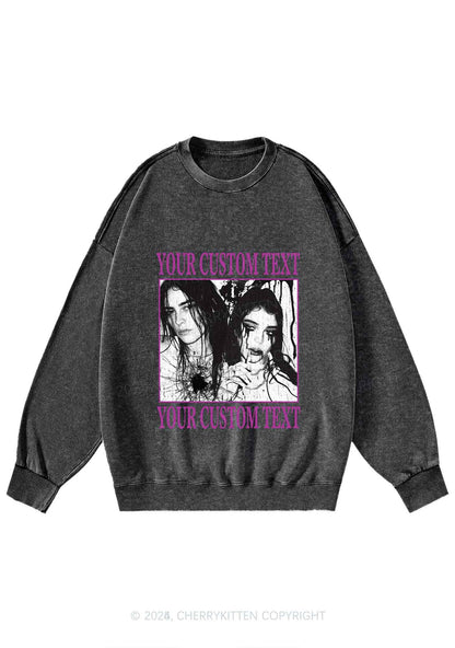 Custom Halloween Creepy Couple Y2K Washed Sweatshirts Cherrykitten