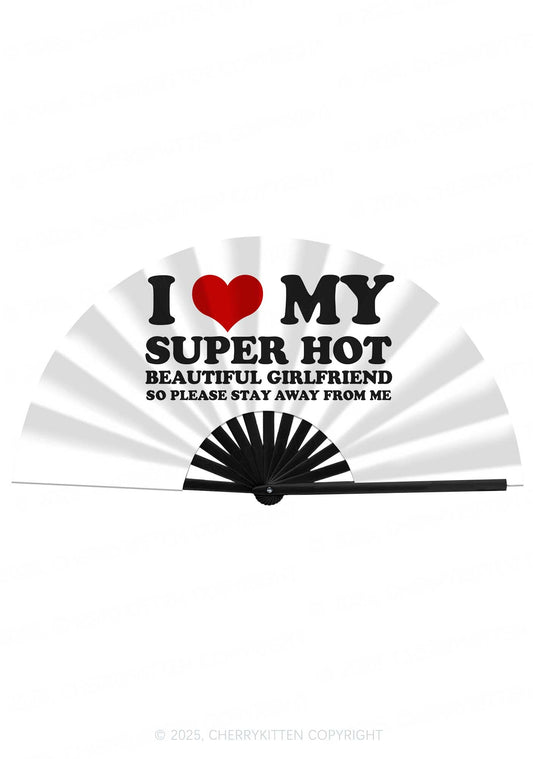 Love My Super Hot GF Valentine's Day Y2K Rave Hand Fan Cherrykitten