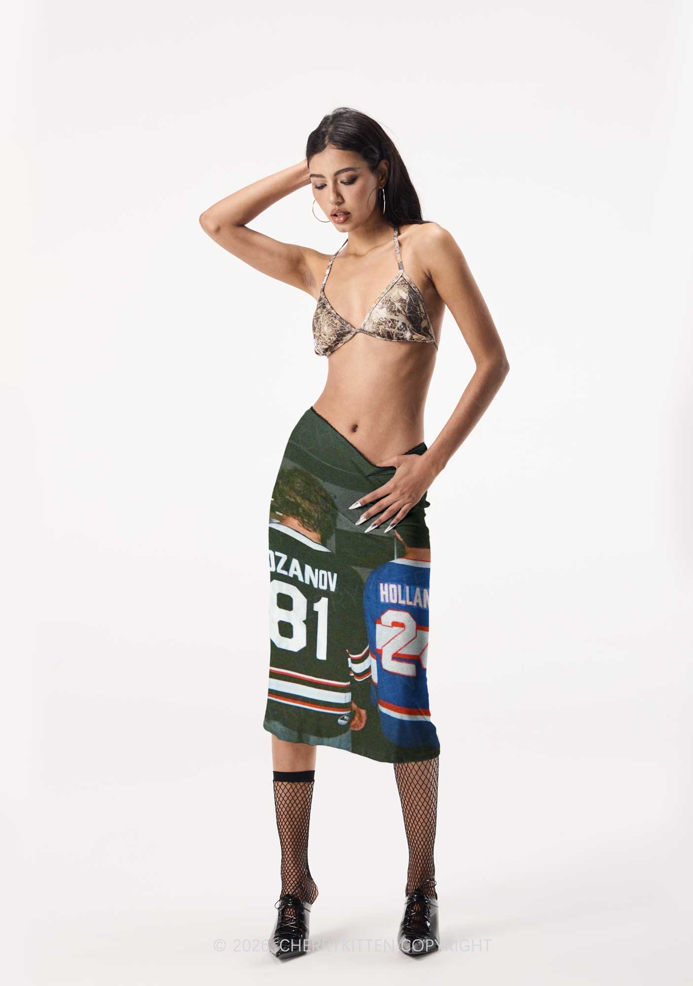 Couple Jersey HR Y2K Print Midi Skirt Cherrykitten