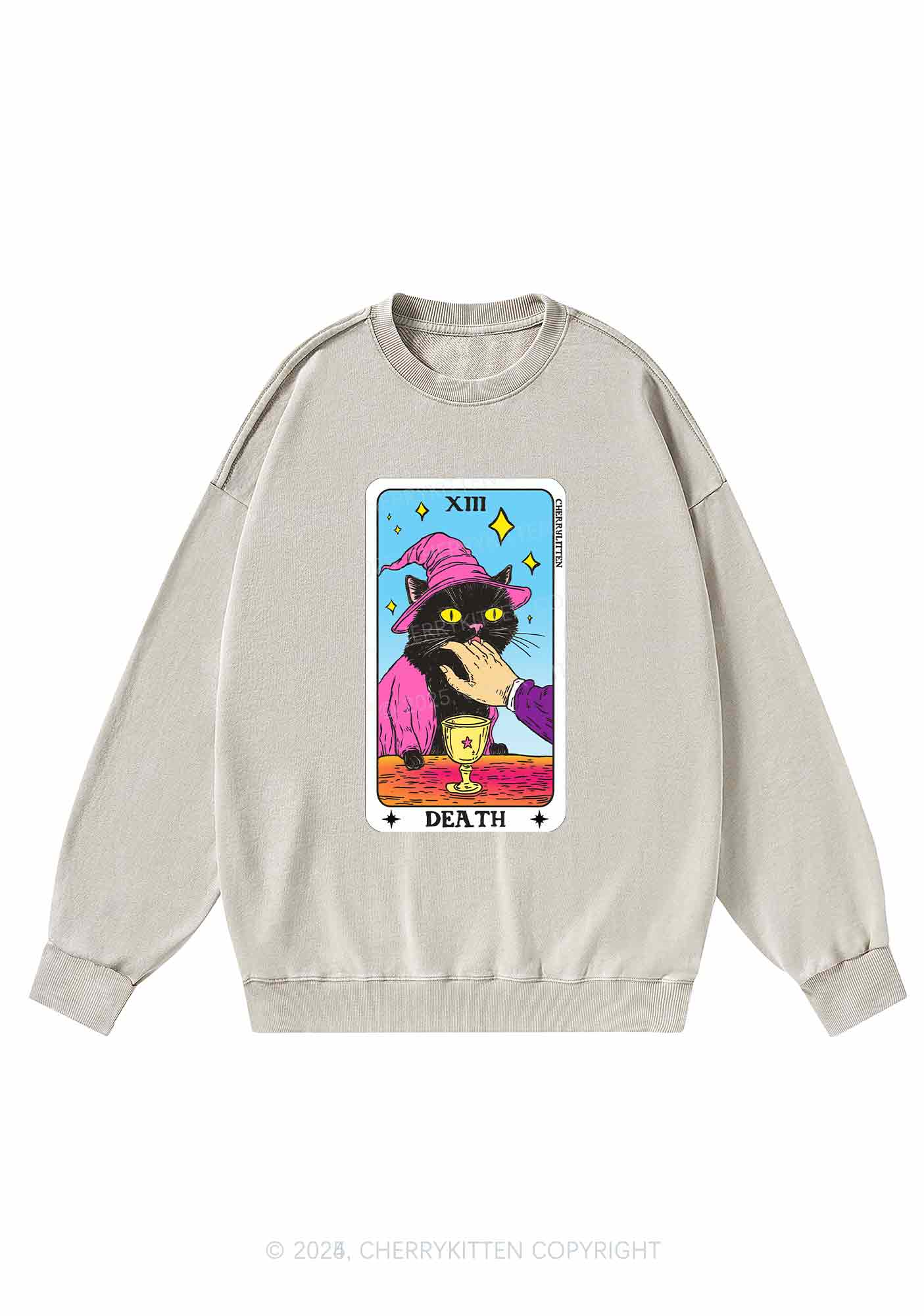 Halloween Death Black Cat Y2K Washed Sweatshirts Cherrykitten