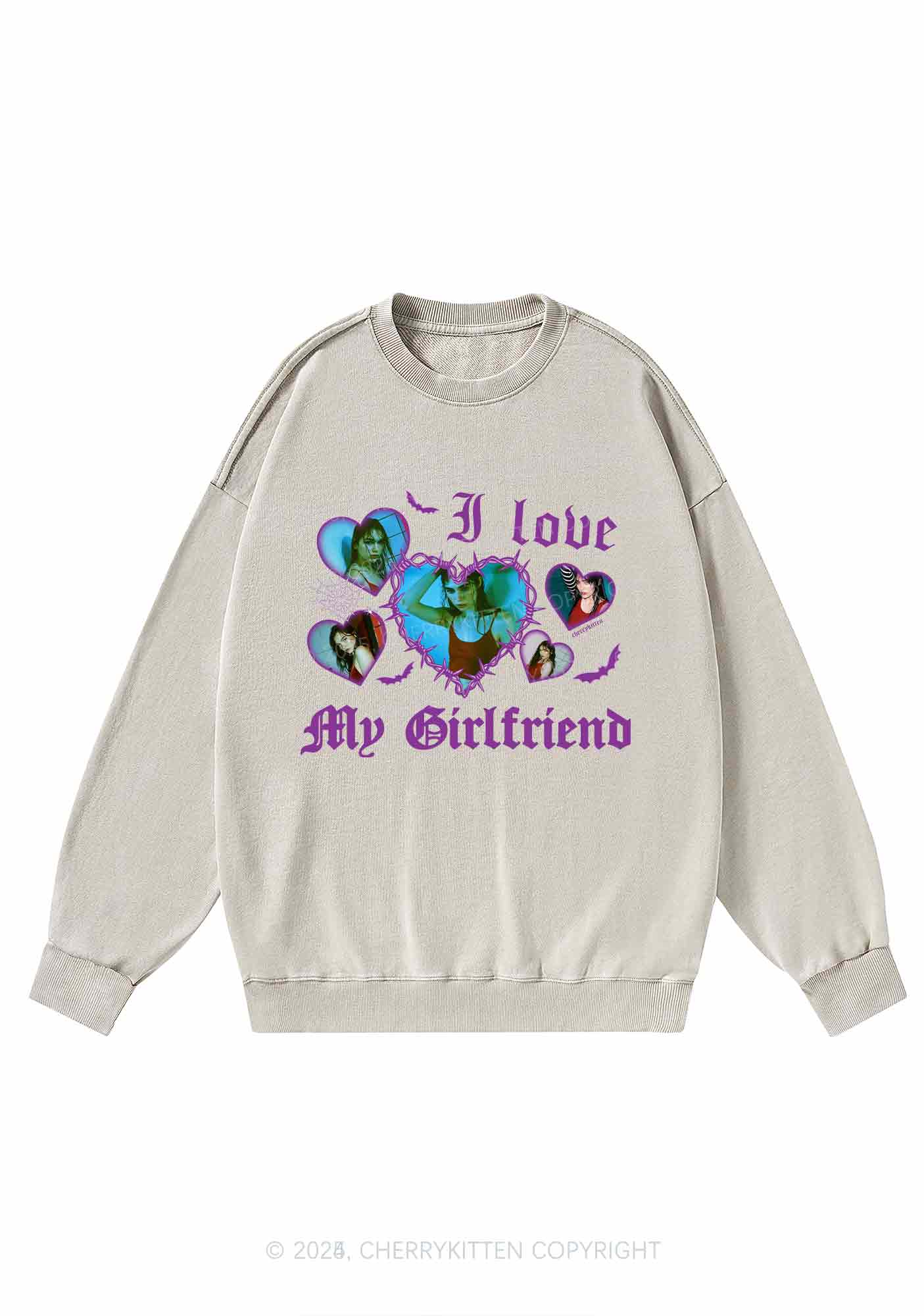 Custom Halloween Girlfriend Photos Y2K Washed Sweatshirts Cherrykitten