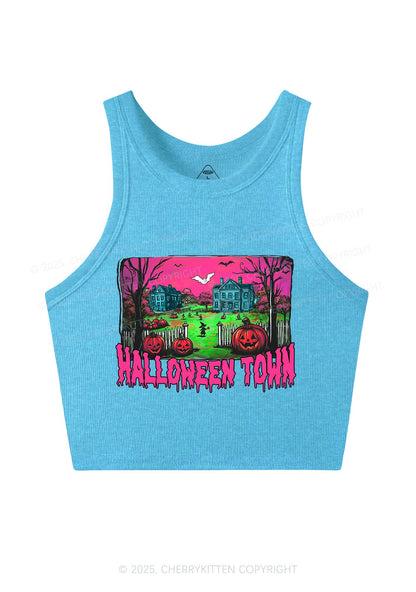 Halloween Pumpkin Town Y2K Crop Tank Top Cherrykitten