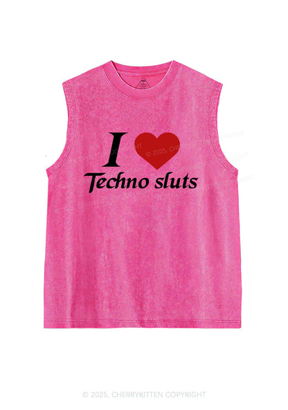 I Love Techno Slxts Y2K Washed Muscle Tank Cherrykitten