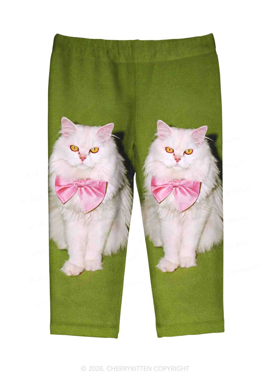 Pink Bow Cat Y2K Print Capri Pants Cherrykitten