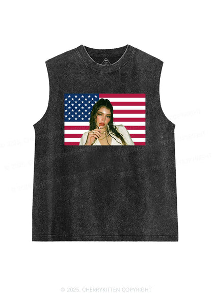 Custom Portrait Flag Y2K Washed Muscle Tank Cherrykitten