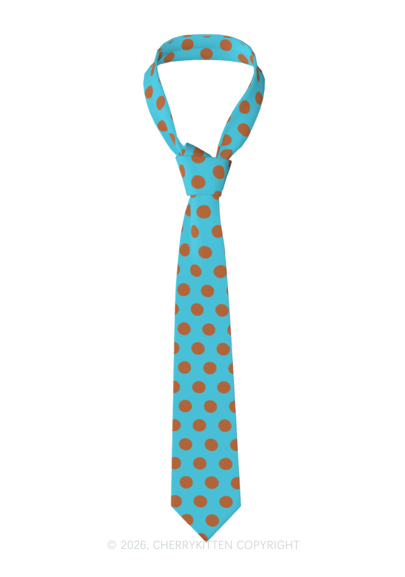 Brown Dots On Blue Y2K Necktie Cherrykitten