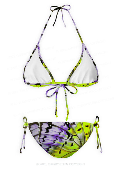 Purple Lime Butterfly Wing Y2K Print Bikini Set Cherrykitten