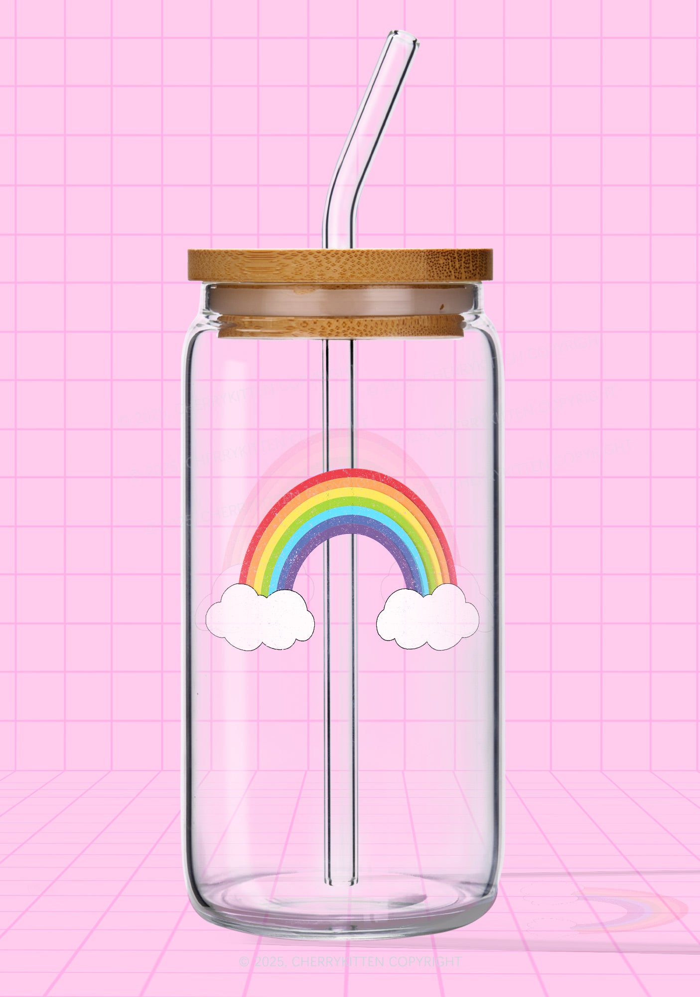 Rainbow Cloud  Pride Y2K Printed Glass Cup Cherrykitten