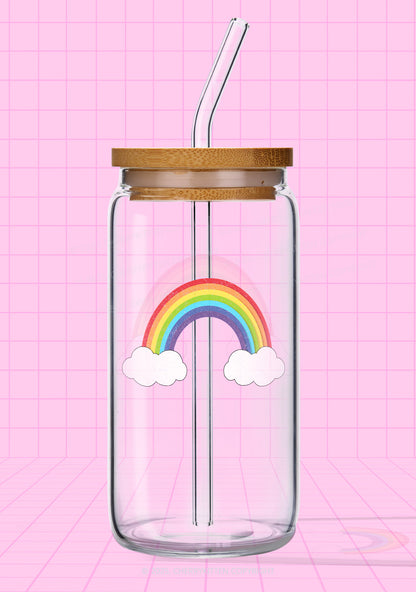 Rainbow Cloud  Pride Y2K Printed Glass Cup Cherrykitten