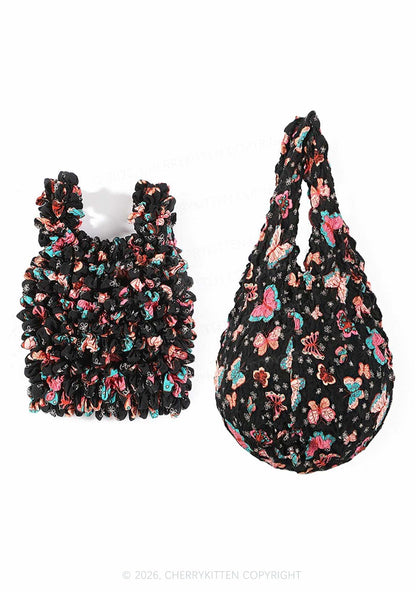 Floral Ruffle Stretchable Magic Handbag Y2K Tote Bags Cherrykitten