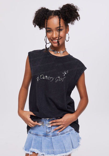 Rhinestone Cxxtry Girl Y2K Washed Muscle Tank Cherrykitten