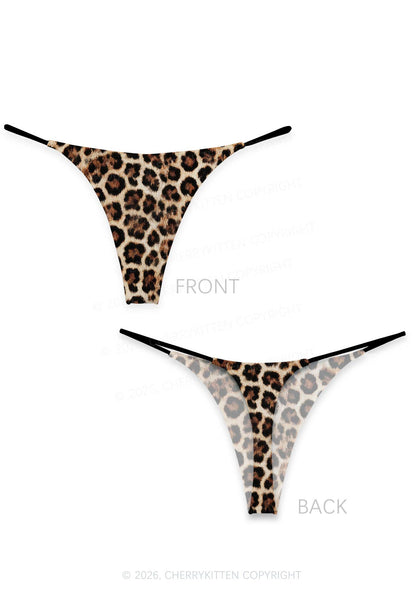 Brown Leopard Y2K Print Bikini String Thong Cherrykitten