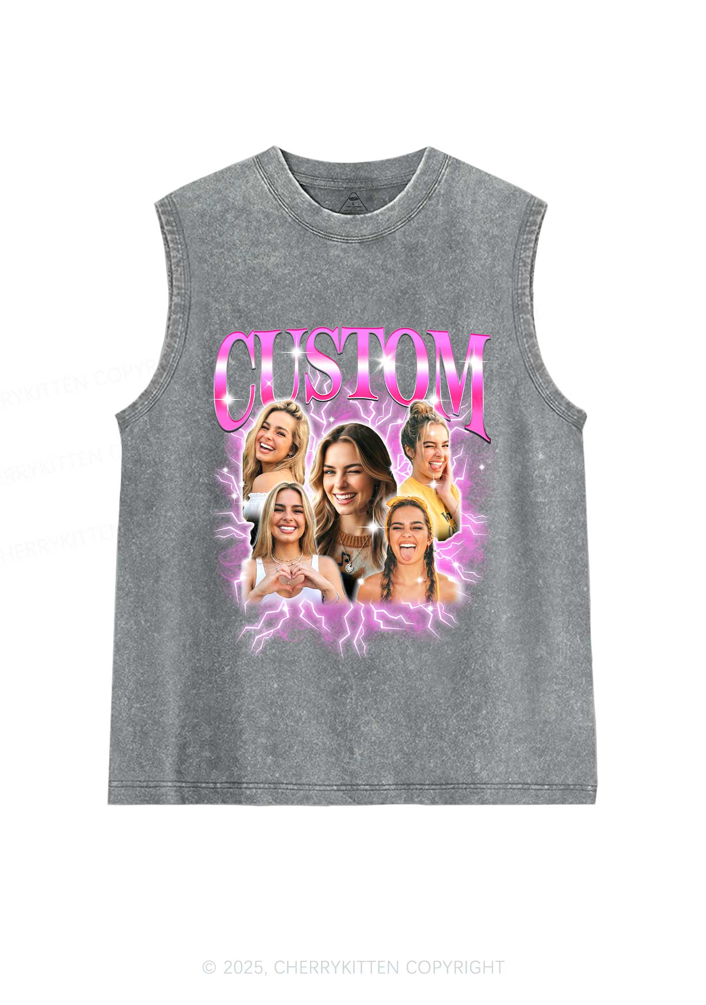 Custom Collage Portrait Y2K Washed Muscle Tank Cherrykitten