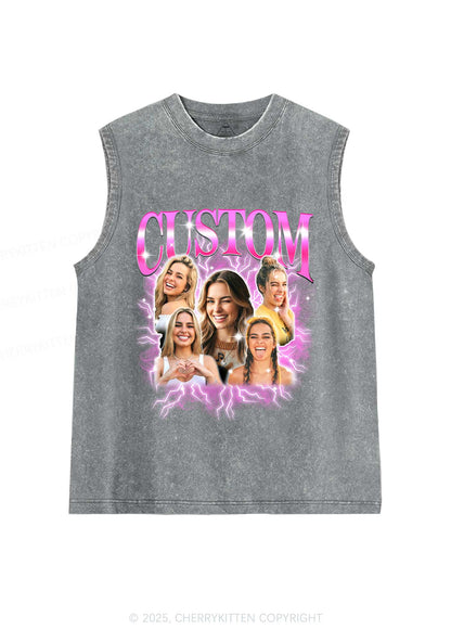 Custom Collage Portrait Y2K Washed Muscle Tank Cherrykitten