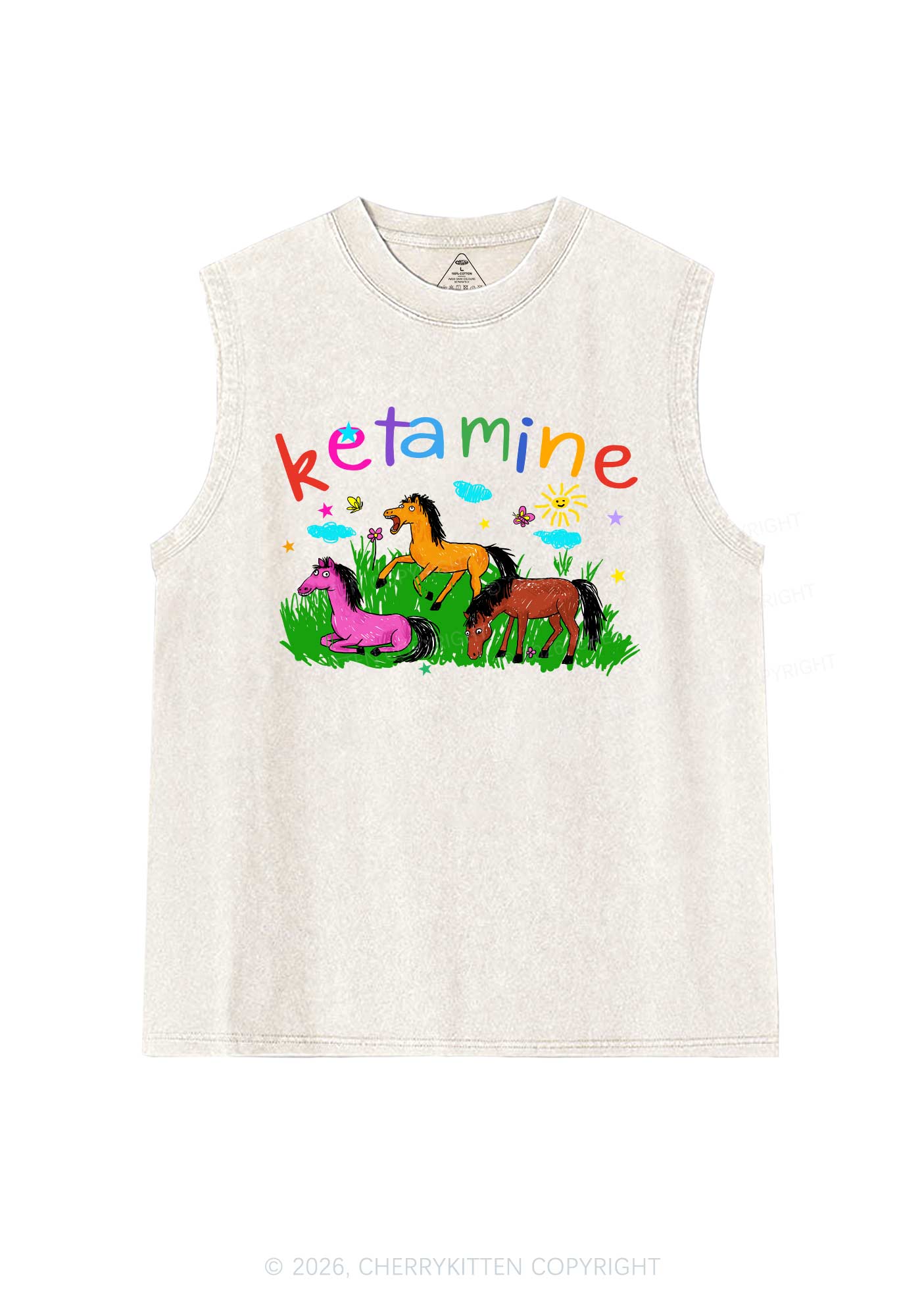 Rainbow K Pony Y2K Washed Muscle Tank Cherrykitten