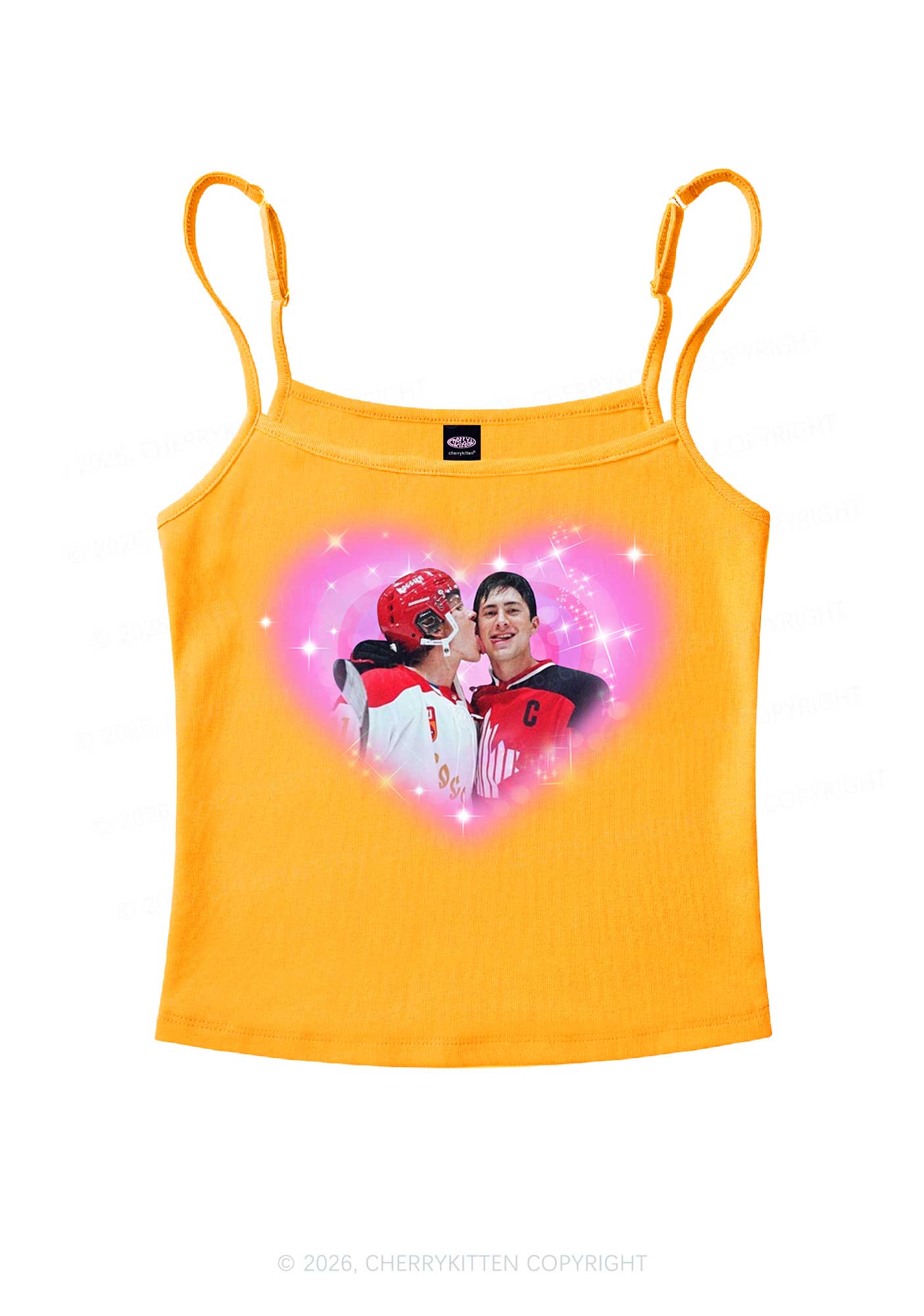 Sparkle Pink Heart Kissing Y2K Spaghetti Strap Cami Cherrykitten