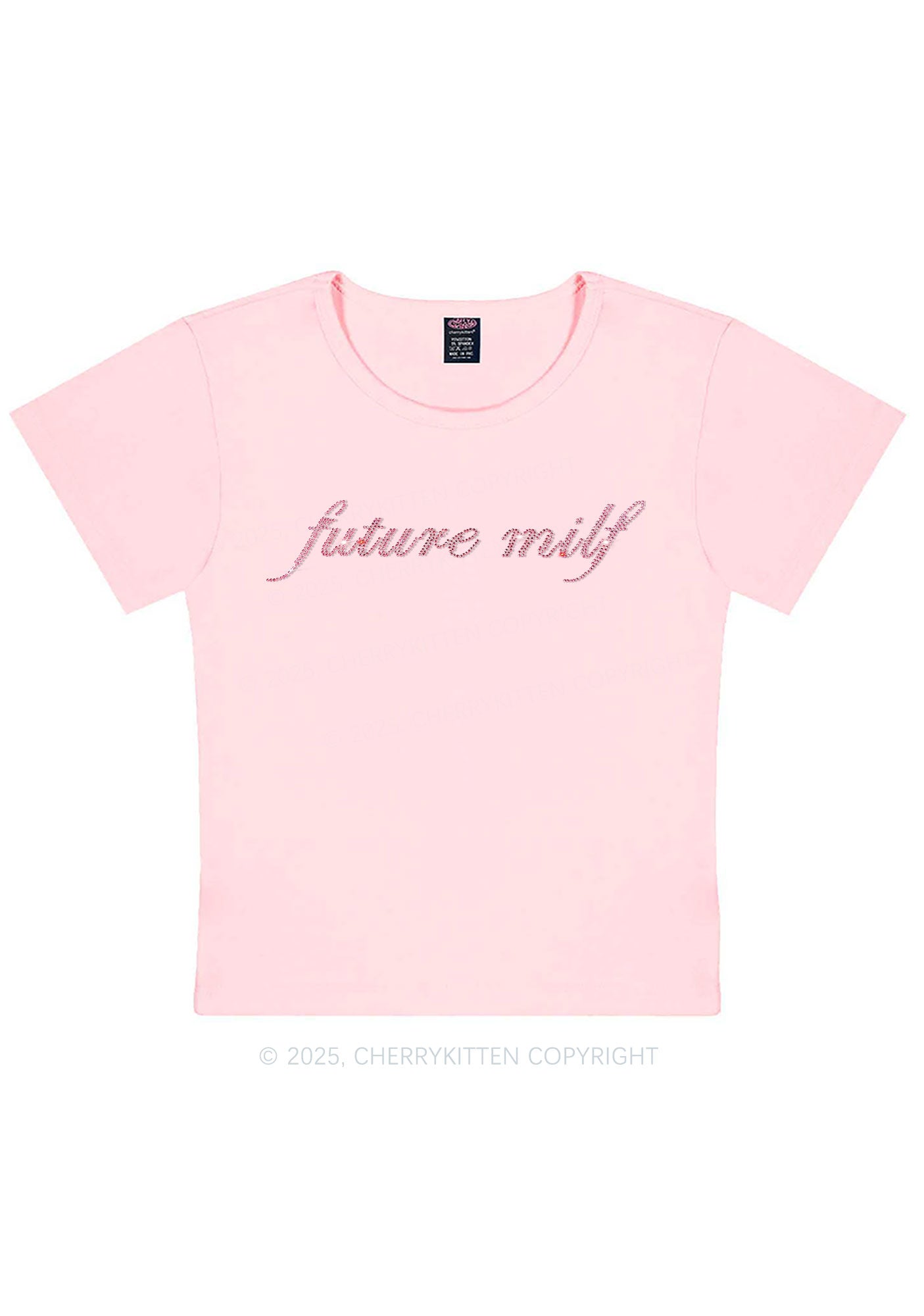 Rhinestone Pink Future Mxxf Y2K Baby Tee Cherrykitten