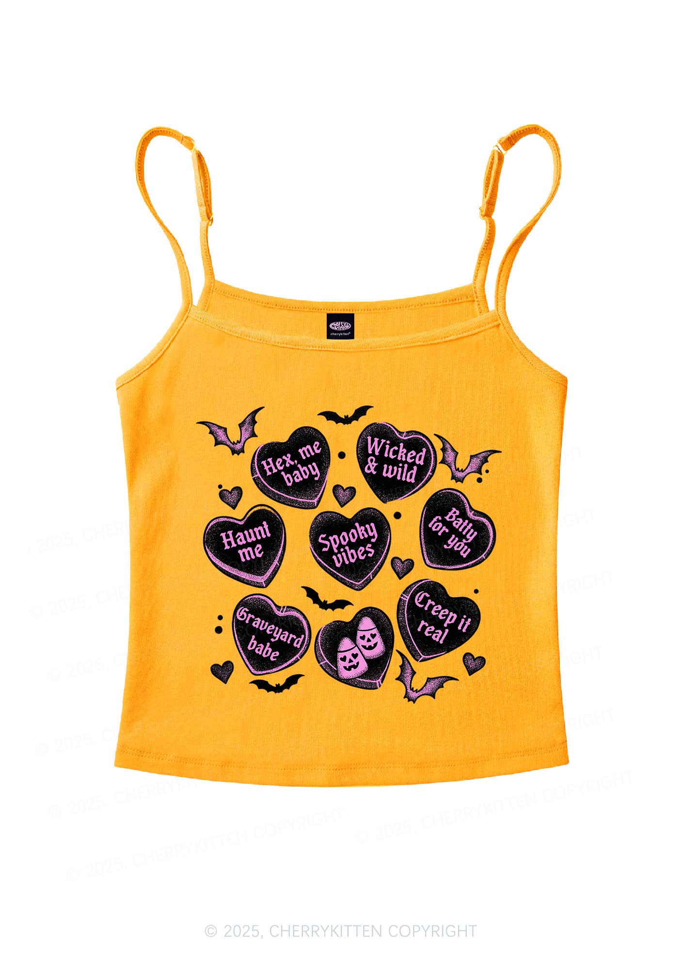 Spooky Candy Heart Valentine's Day Y2K Spaghetti Strap Cami Cherrykitten