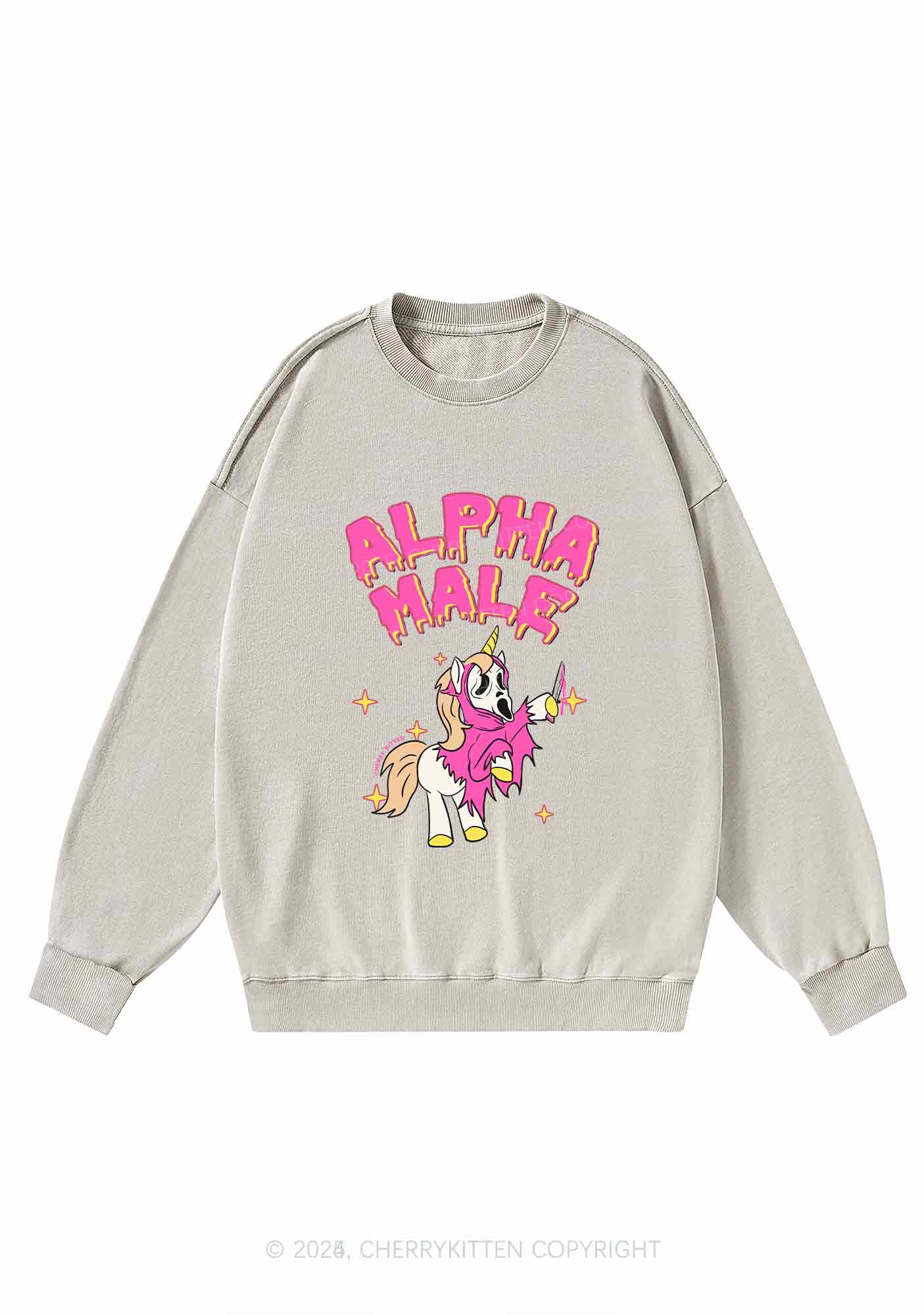 Halloween Unicorn Alpha Male Y2K Washed Sweatshirts Cherrykitten