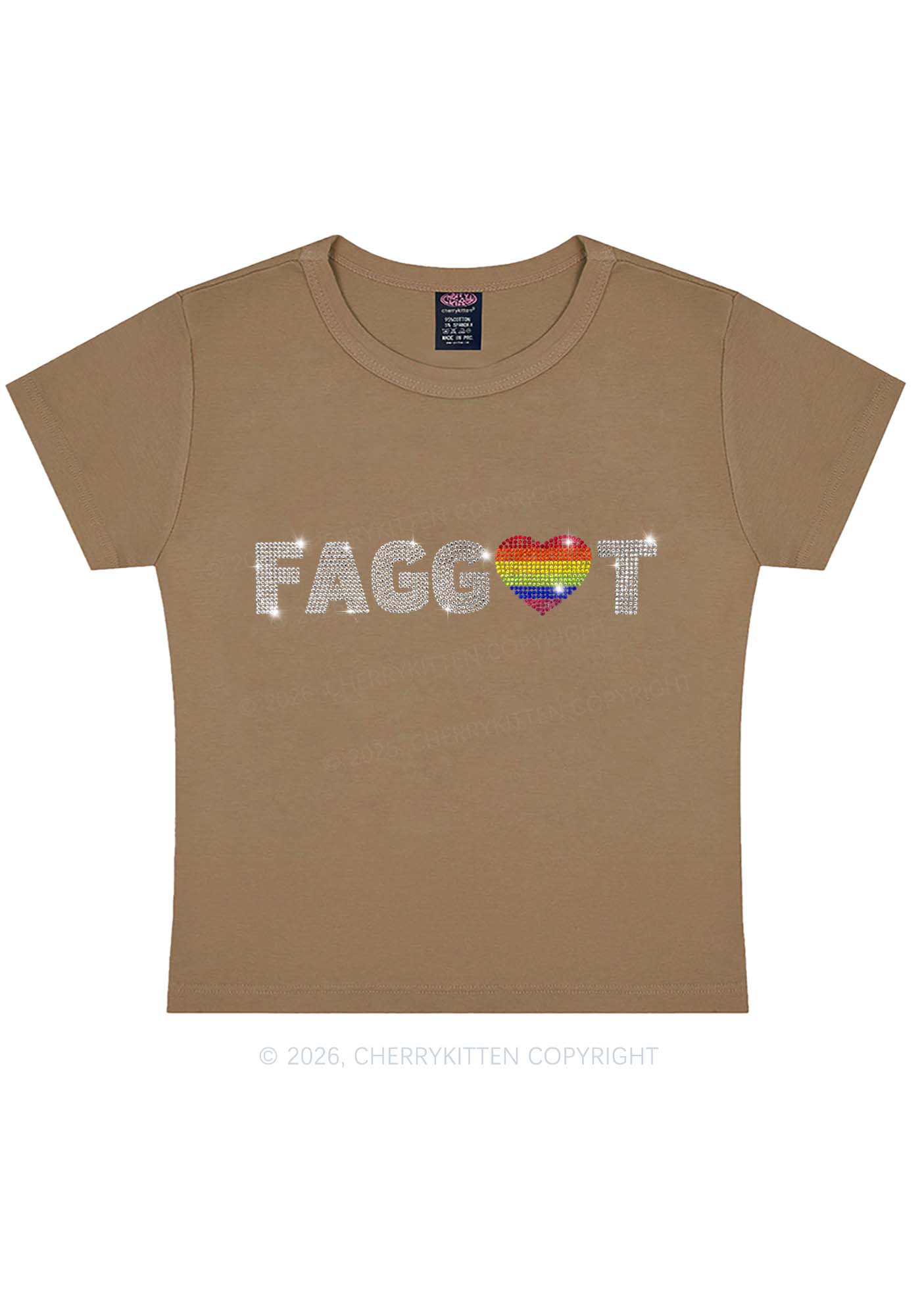 Rhinestone Rainbow Heart Faggot Pride Y2K Baby Tee Cherrykitten