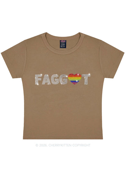 Rhinestone Rainbow Heart Faggot Pride Y2K Baby Tee Cherrykitten