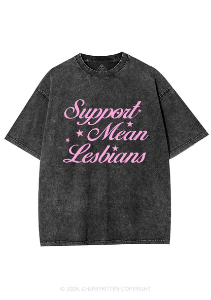 Support Mean Leabians Pride Y2K Shirts Washed Tee Cherrykitten