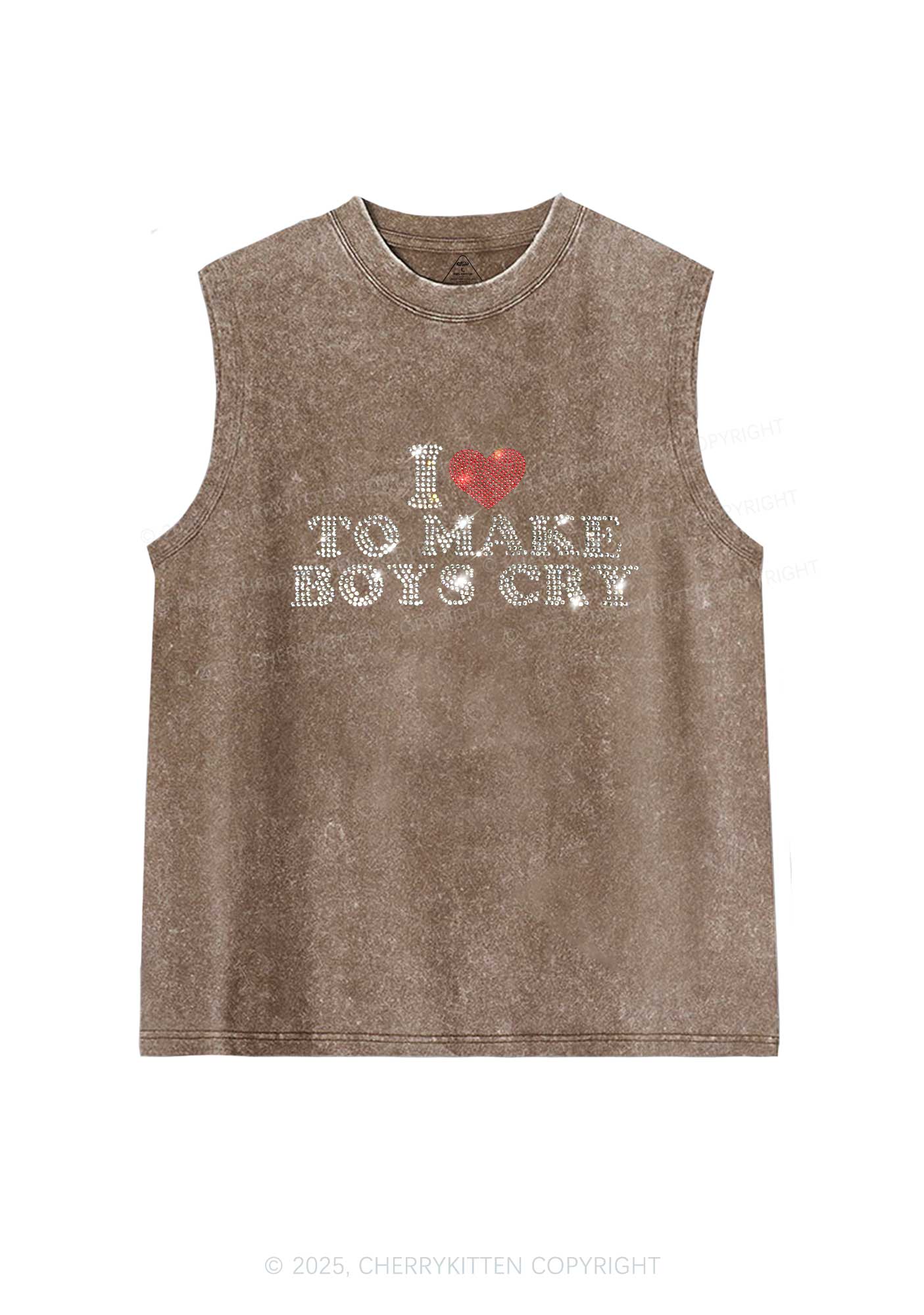 Rhinestone Love To Make Boys Cry Y2K Washed Muscle Tank Cherrykitten