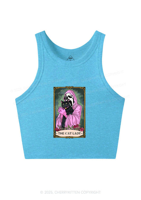 Halloween The Skull Cat Lady Y2K Crop Tank Top Cherrykitten