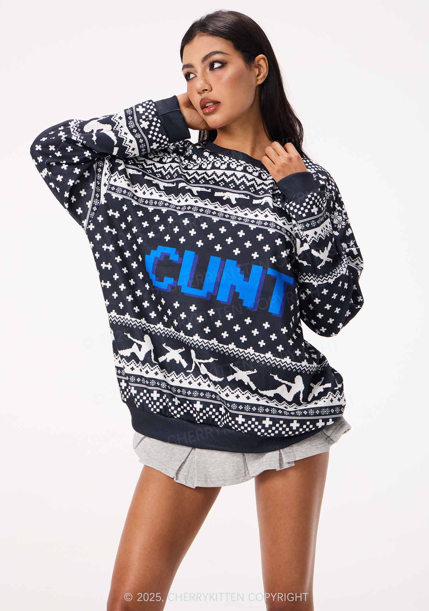 Black Cxxt Y2K Christmas Knit Sweatshirt Cherrykitten