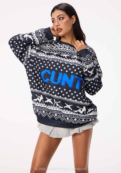 Black Cxxt Y2K Christmas Knit Sweatshirt Cherrykitten