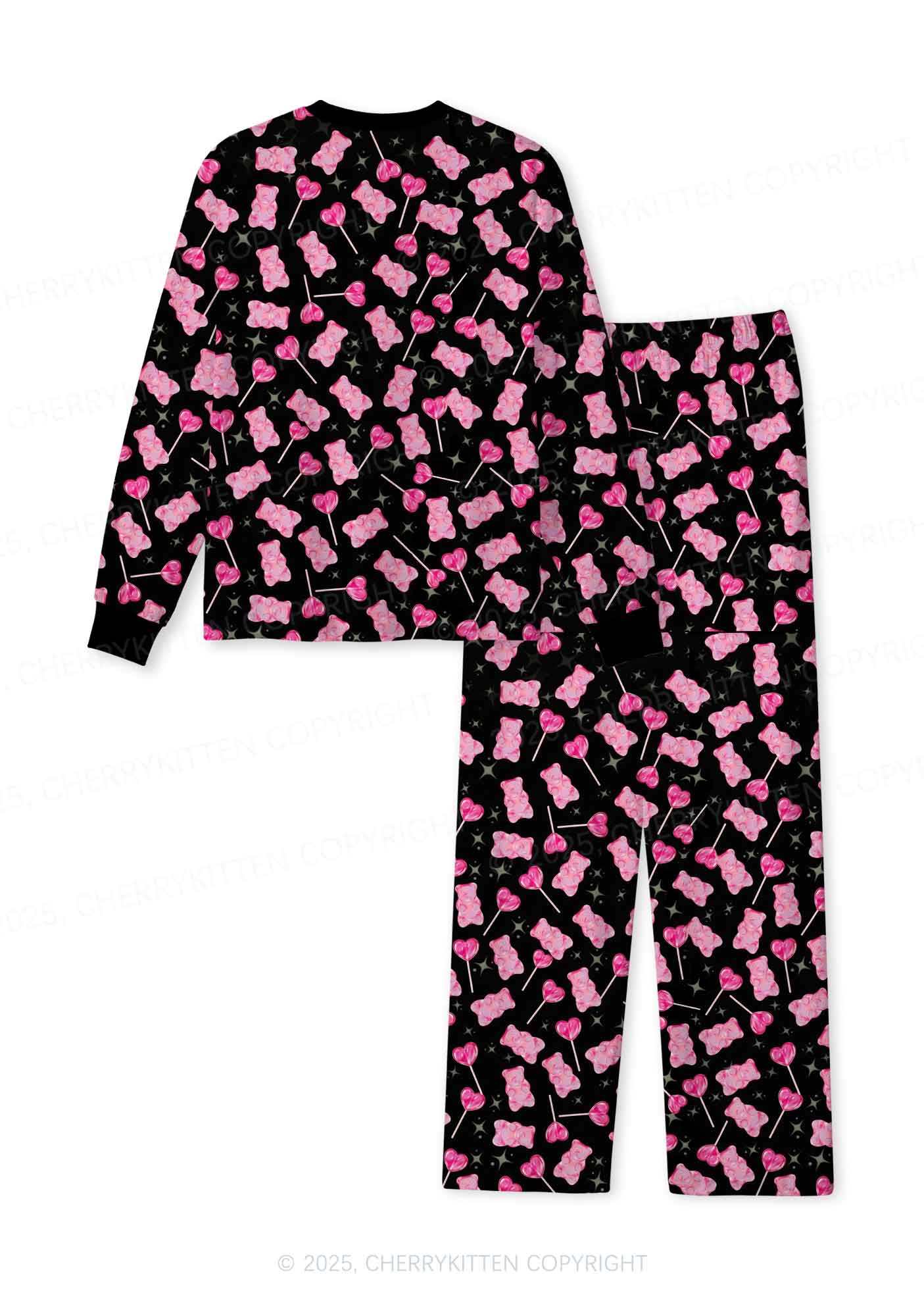 Lollipops Gummies Valentine's Day Y2K Print Long Sleeve Pajama Set Cherrykitten