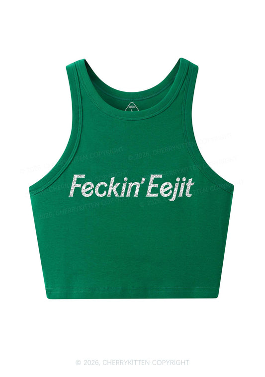 Glitter Feckin Eejit St Patricks Y2K Crop Tank Top Cherrykitten