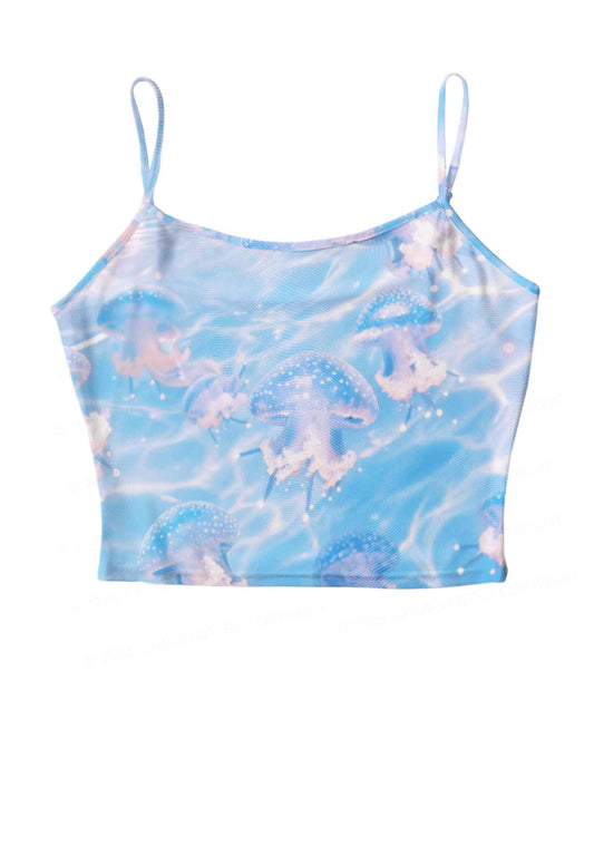 Blue Ocean Jellyfish Y2K Mesh Cami Tank Cherrykitten