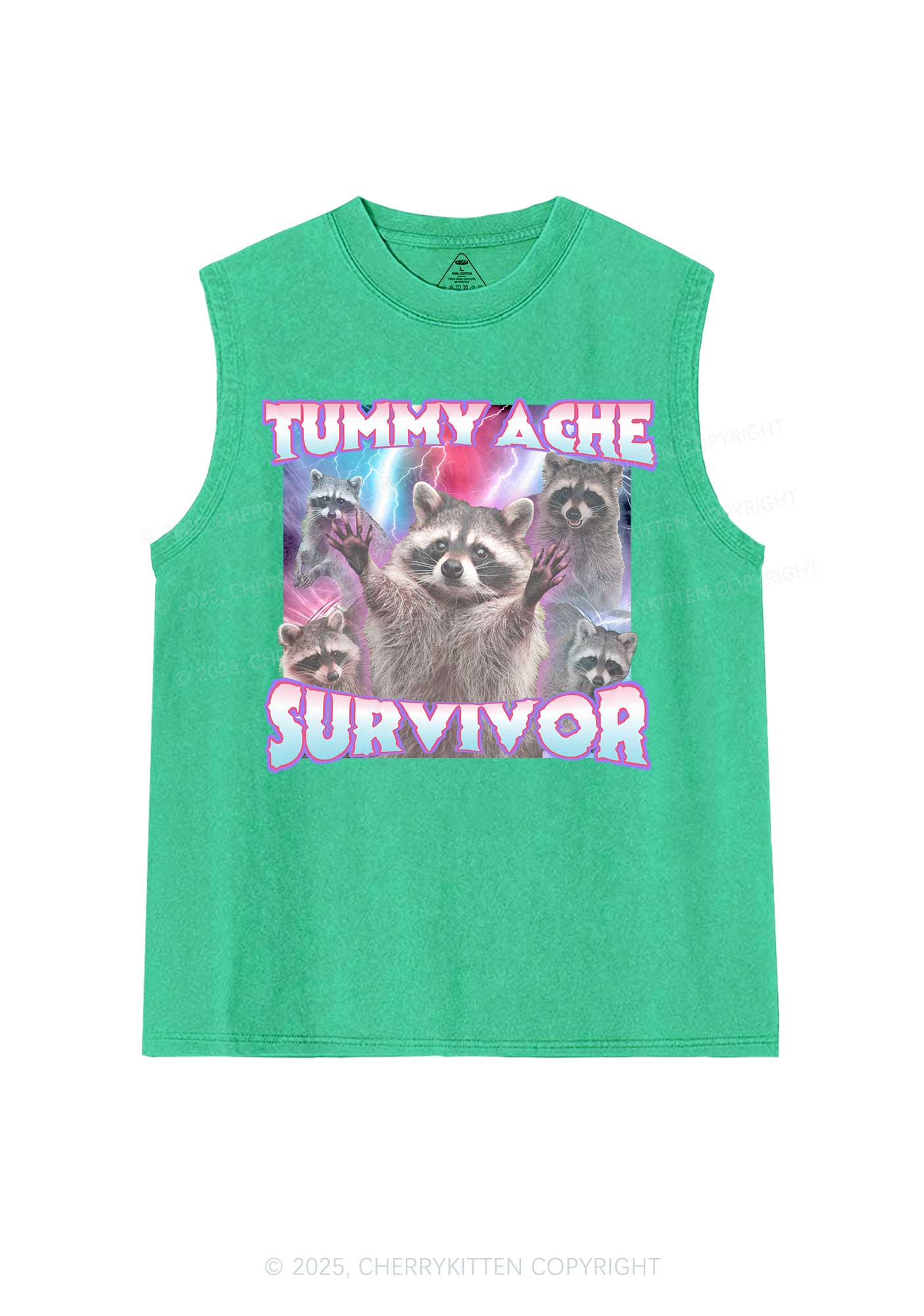 Tummy Ache Survivor Raccoon Y2K Washed Muscle Tank Cherrykitten