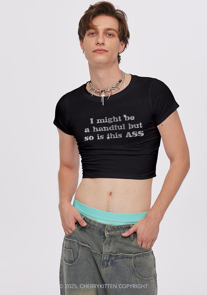 Rhinestone I Might Be Handful Y2K Baby Tee Cherrykitten